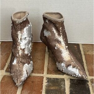 Charles David Bronze Stretch Sequin High Heel Ankle Boots Booties‎ Sz 7.5
